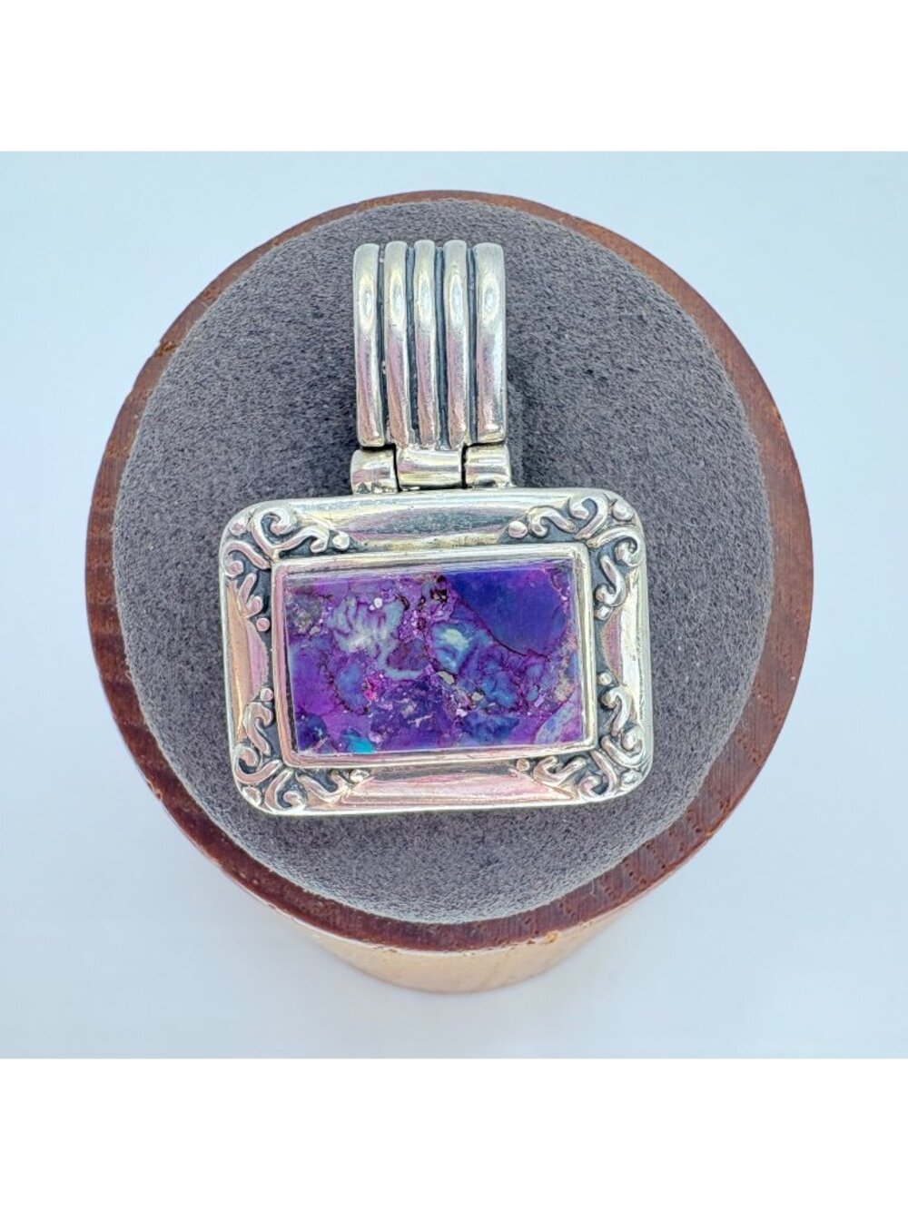 Purple Copper Turquoise Bezel Set Pendant 925 Sterling Silver 1.25" Length